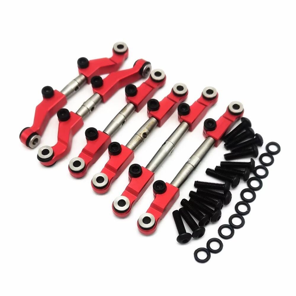 6pcs Ajustable Stainless Steel Links Set Steering Link with Aluminum Ends Red for Losi 1/18 Mini-T 2.0 Mini-B LOS214013