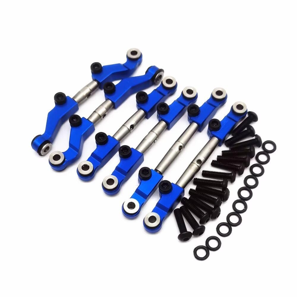 6pcs Ajustable Stainless Steel Links Set Steering Link with Aluminum Ends Blue for Losi 1/18 Mini-T 2.0 Mini-B LOS214013