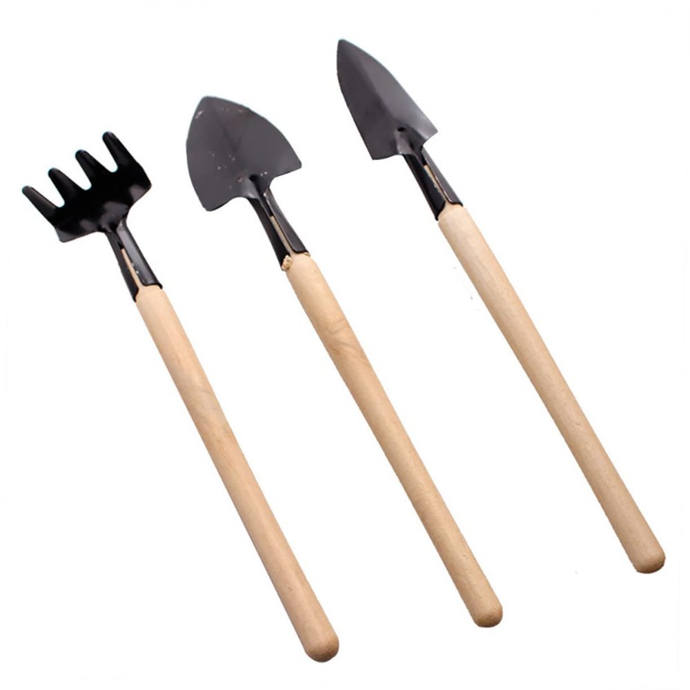 VICASKY 1set Mini Garden Tool Wooden Handles Kit for Boys and Girls Lightweight Shovel Rake and Spade for Home Planting and Gardening Fun