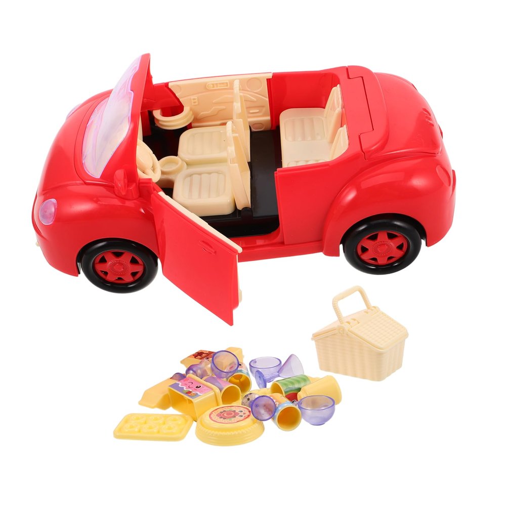 BESPORTBLE 1set Convertible Car Picnic Toy Miniature Tableware and Simulation Food Basket for Boys and Girls Role and Imaginative Play