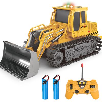 Jiakora Remote Control Front Loader - Metal Shovel, LED Working Lights, Music & 2 Rechargeable Batteries, Construction Toys for Boys Age 4 5 6 7 8 Birthday Gift