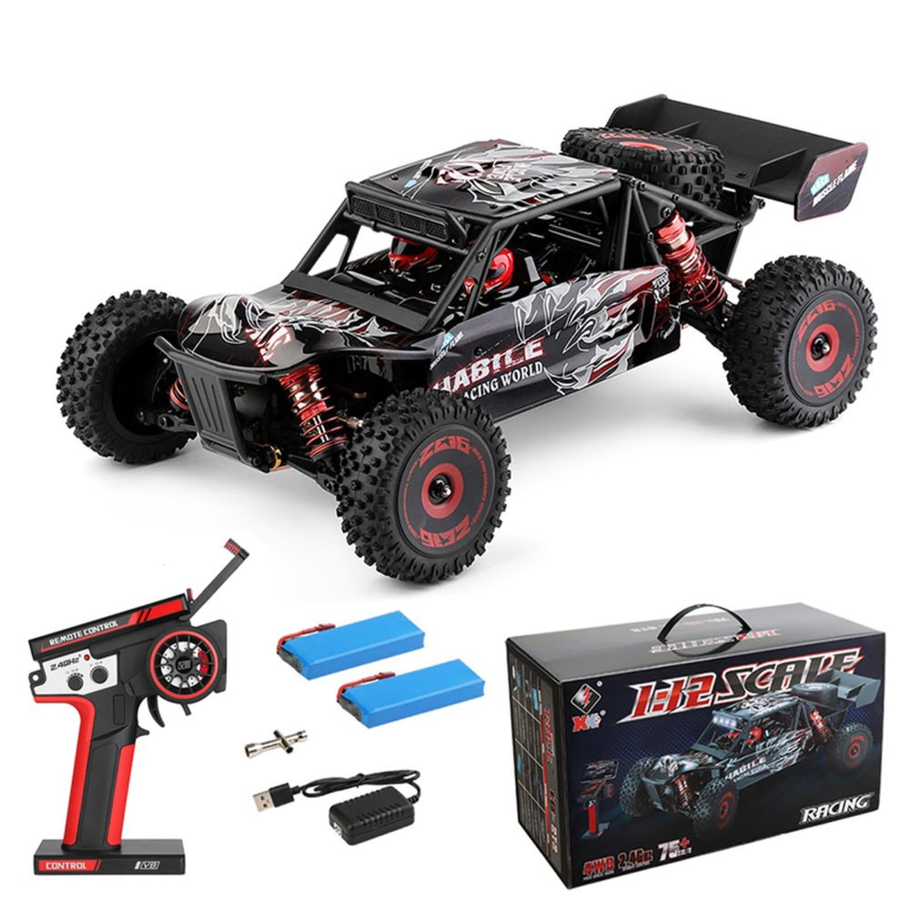JIKEFUN 124016 RC Car 75km/h Brushless RC Buggy Trucks, 1/12 High Speed 4x4 Remote Control Crawler,4WD Off-Road Climbing Racing Drift Vehicle with 2pcs 2200mAh Batteries