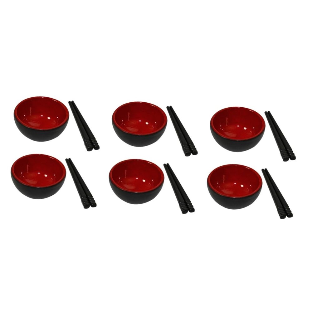 BESPORTBLE 6sets Miniature Bowl and Chopsticks Creative Home Decoration Accessories for Dollhouse and Mini Food Scene Layout Black Red for Collectors and Miniature Enthusiasts