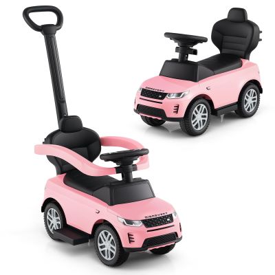 Licensed Push Car for Toddlers by INFANS, 3 in 1 Sliding Walking Car with Push Handle, Horn, Music, Underneath Storage, Foot-to-Floor Ride on Toys for Boys Girls (Pink)