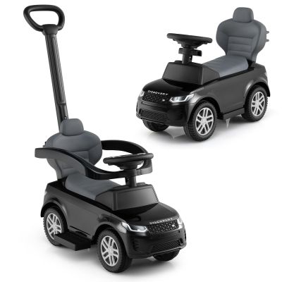 Licensed Push Car for Toddlers by INFANS, 3 in 1 Sliding Walking Car with Push Handle, Horn, Music, Underneath Storage, Foot-to-Floor Ride on Toys for Boys Girls (Black)