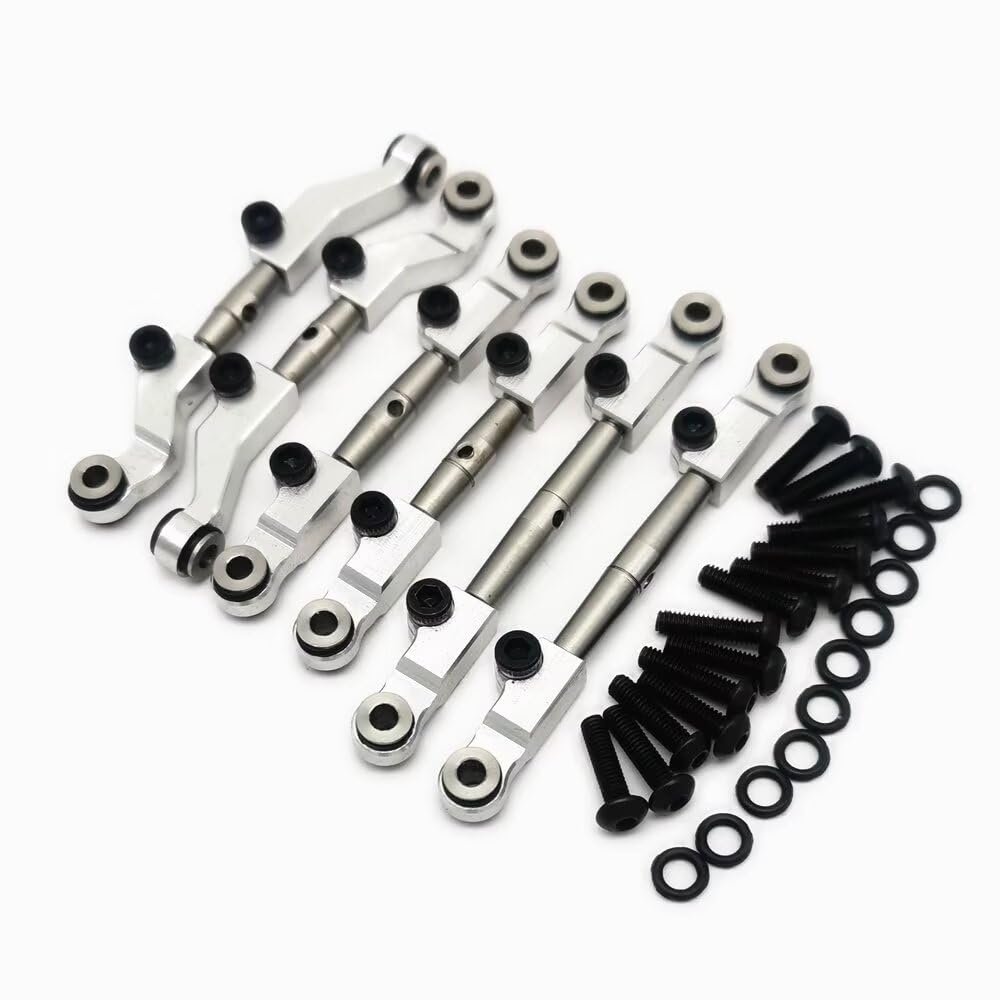 6pcs Ajustable Stainless Steel Links Set Steering Link with Aluminum Ends Silver for Losi 1/18 Mini-T 2.0 Mini-B LOS214013