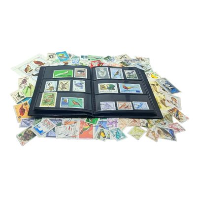 IMPACTO COLECCIONABLES 100 Bird-Themed Stamps Collection with Included Album (5.5 x 7 x 0.4 in) | Enhance your philatelic collection with authentic postmarked stamps in a compact and elegant album