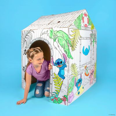 Fashion Angels Disney Stitch DIY Tropical Hideaway Playhouse, Color & Decorate Kid-Size Play Set with Crayons & Decals, Fun Craft Activity for Kids Ages 3+