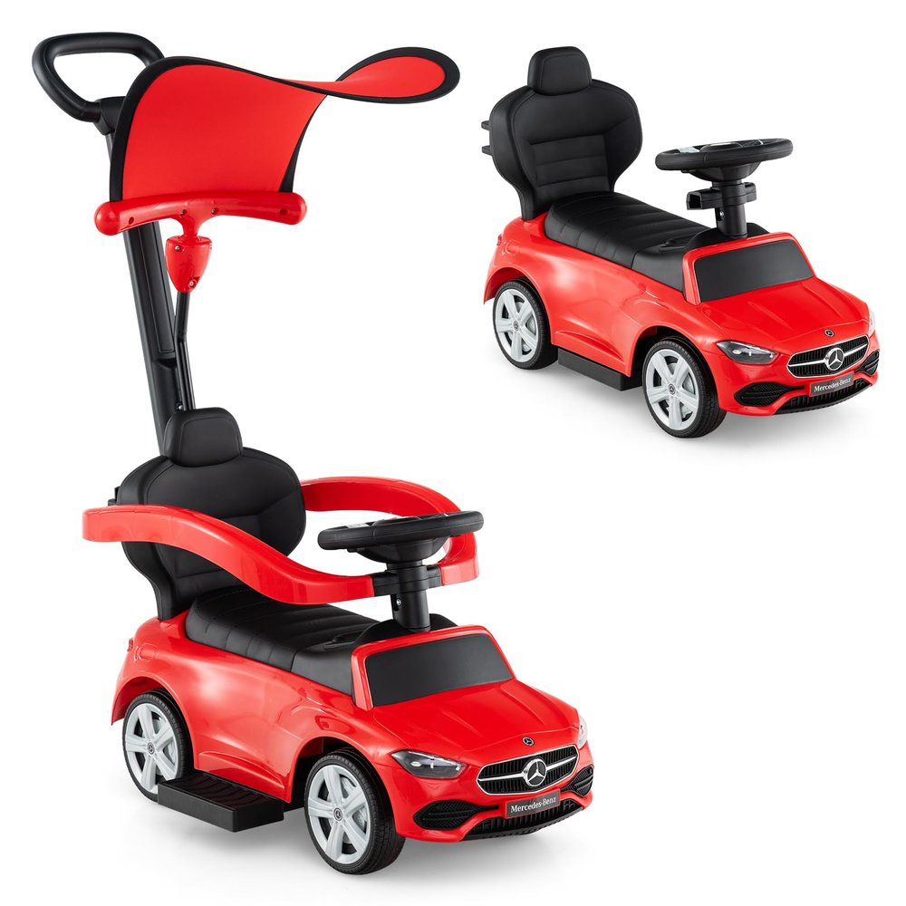 Licensed Mercedes Benz Push Car for Toddlers by INFANS, 3 in 1 Sliding Walking Car with Push Handle, Horn, Music, Underneath Storage, Foot-to-Floor Ride on Toys for Boys Girls, Red