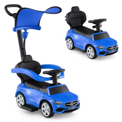 Licensed Mercedes Benz Push Car for Toddlers by INFANS, 3 in 1 Sliding Walking Car with Push Handle, Horn, Music, Underneath Storage, Foot-to-Floor Ride on Toys for Boys Girls, Blue