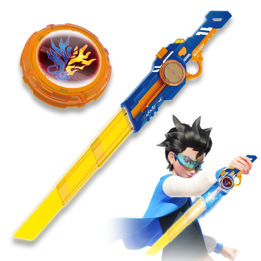 INFINITY NADO Spinning top Toy for Kids, Glowing battling top Toy with Telescopic Sword Launcher, battling top for Kids Boys Girls 5 6 7 8 9 10 11 12 Years Old and up, Fury Wave Dragon