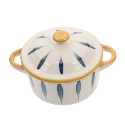 Kisangel Ceramic Steamed Egg Bowl with Lid Hand-painted Complementary Food Serving Bowl for Adults Steaming Storing Dishes and Serving Delicacies