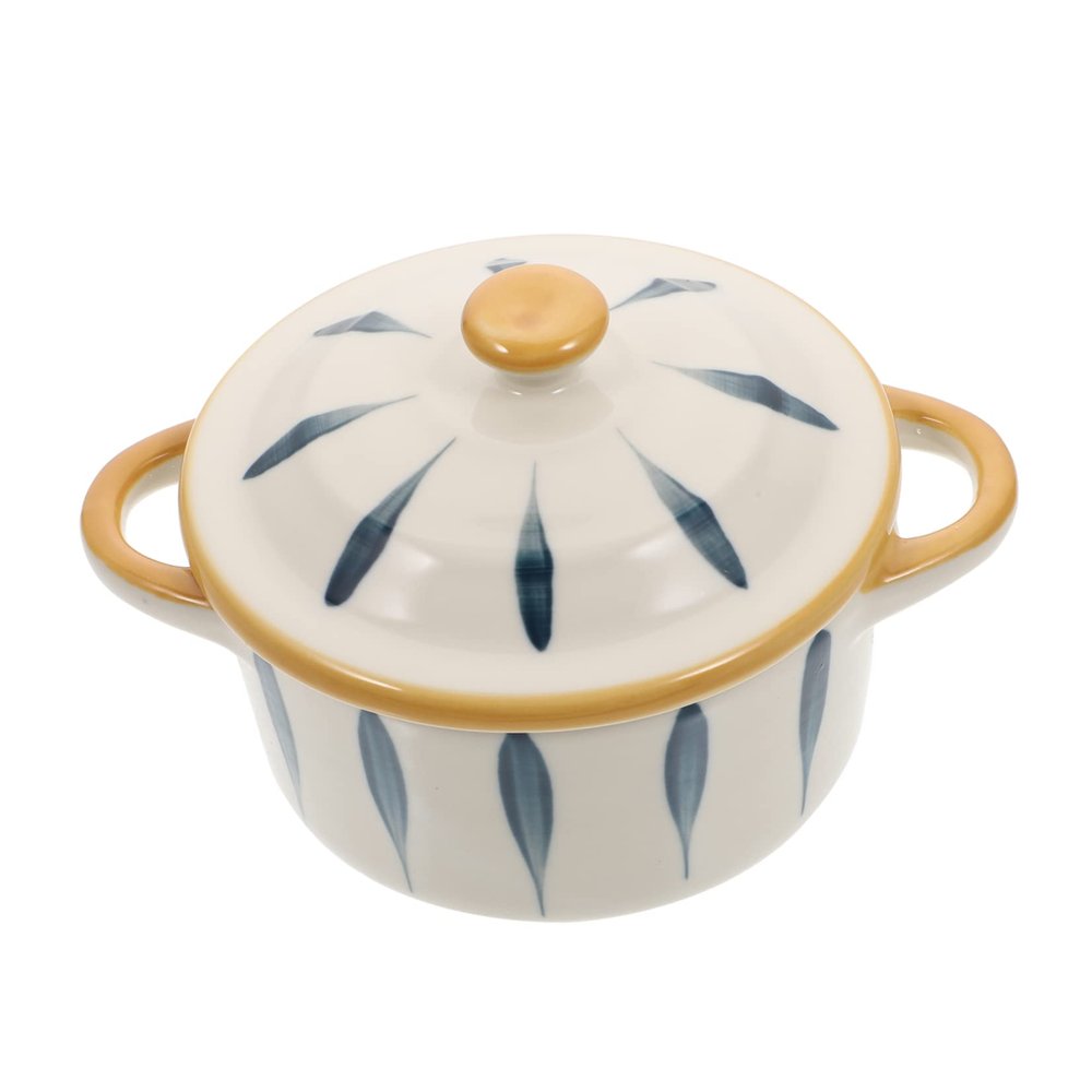 Kisangel Ceramic Steamed Egg Bowl with Lid Hand-painted Complementary Food Serving Bowl for Adults Steaming Storing Dishes and Serving Delicacies