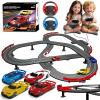 Slot Car Race Track Set with 4 Light-Up Cars, 2 Speed Adjustable Steering Wheel Controllers, 16.7ft Track with Overpass, Lap Counter, Dual Power Mode, Gift for Boys Girls Age 8+ view 1