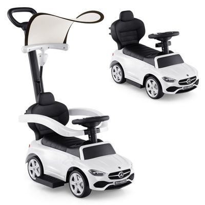 Licensed Mercedes Benz Push Car for Toddlers by INFANS, 3 in 1 Sliding Walking Car with Push Handle, Horn, Music, Underneath Storage, Foot-to-Floor Ride on Toys for Boys Girls, White