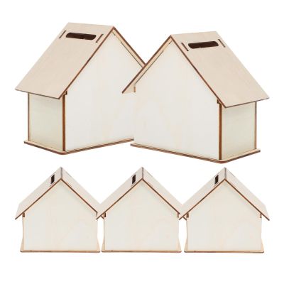 Abaodam 5pcs Unfinished Wooden Piggy Banks for Boy Girl Change Container for Savings Creative Bank Design Birthday for Boys and Girls