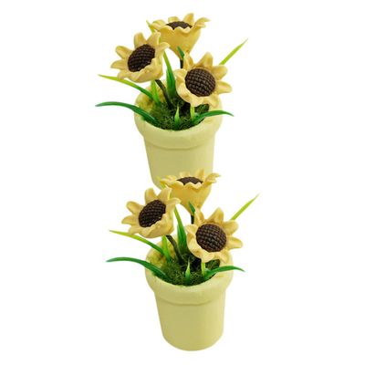 BCOATH 2pcs Miniature Potted Plants Artificial Sunflower Decor for Tiny House Accessories Realistic Table Centerpiece for Desk Decoration Dollhouse Enhancement