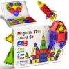 Mini Magnetic Tiles for Kids Travel - 40pcs STEM Building Blocks with Visual Storage Guide & Metal Box Play Base, Toddler Airplane Activities Toys for Ages 3-5,4-8, Compact Travel Toys view 1
