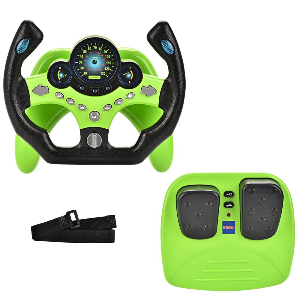 RedCrab Steering Wheels with Brake and Gas Pedals Toy for Kids,Pretend Driving Seat Toys with Light and Music,Simulated Driving for Toddlers,Baby Electric Early Learning Educational Toys (Green)