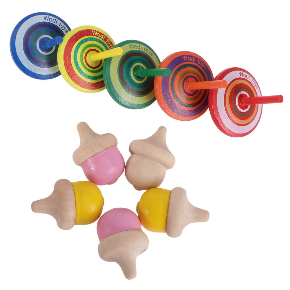 BESPORTBLE 10pcs Funny Wooden Pinecone Spinning Tops Boy Girl's Toys Design Visual Entertainment Random Color