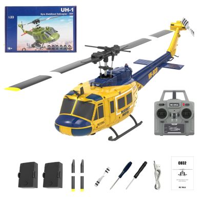 C032 UH-1 Huey Remote Control Helicopter, 1/48 Scale Flybarless RC Helicopter for Adults with Optical Flow Positioning with Altitude Hold & Optical Flow, Gift for Military Enthusiasts(Yellow)