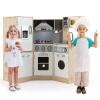 GLACER Kids Kitchen Playset, 9 in 1 Wooden Toy Food Kitchen Set w/Ice Maker, Washing Machine, Light & Sound, Microwave, Storage Box, Phone, Pretend Play Kitchen for Toddlers view 1