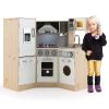 GLACER Kids Kitchen Playset, 9 in 1 Wooden Toy Food Kitchen Set w/Ice Maker, Washing Machine, Light & Sound, Microwave, Storage Box, Phone, Pretend Play Kitchen for Toddlers view 2