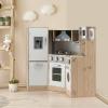 GLACER Kids Kitchen Playset, 9 in 1 Wooden Toy Food Kitchen Set w/Ice Maker, Washing Machine, Light & Sound, Microwave, Storage Box, Phone, Pretend Play Kitchen for Toddlers view 3