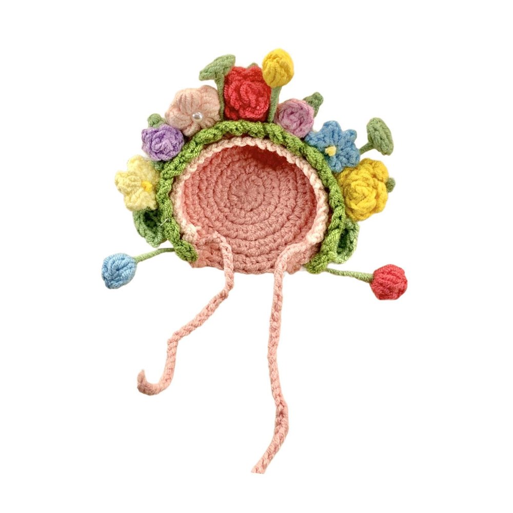 Knitted Floral Headgear Cover Woolen Yarn Outfits Accessory 10x9cm Handmade Hood for Plush Stuffed Animals
