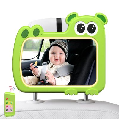 2-in-1 Baby Car Mirror with Lights & Soft Sounds, Cry Detector, Clear Night View, 360 Rotation, Shatterproof, Rear Facing Baby Car Seat Mirror with Remote Control, Perfect Baby Shower Gifts (Green)