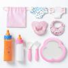 SCOM Reborn Baby Doll Accessories - 10 Pcs Feeding Set, Magic Disappearing Bottle with Milk & Juice, Pretend Play Toy with Alive Diaper & Magnetic Pacifier & Bib & Tableware, for Toddler Kid Gift Pink view 1