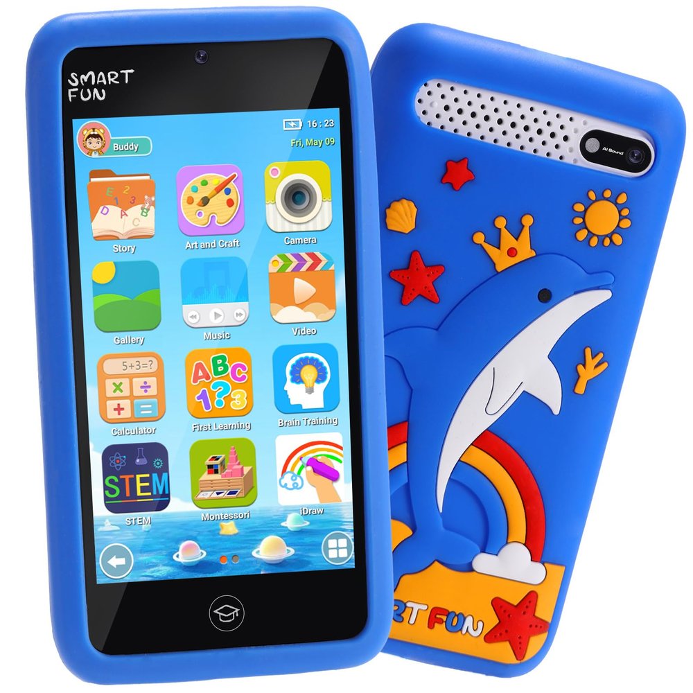 Kids Toys Smart Phone, 3.97" Touchscreen, Dual Camera with Stickers, 220+ Educational Puzzle Games, Toddler Learning Toys with Parental Control, Birthday Gifts for Kids Age 3-12