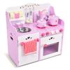 GLACER Kids Kitchen Playset, Pink Strawberry Theme Play Cooking Set with Cookware, Realistic Sound, Storage Cabinet, Stove, Faucet, Wooden Pretend Play Kitchen for Toddlers view 1