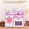 GLACER Kids Kitchen Playset, Pink Strawberry Theme Play Cooking Set with Cookware, Realistic Sound, Storage Cabinet, Stove, Faucet, Wooden Pretend Play Kitchen for Toddlers view 2