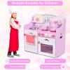 GLACER Kids Kitchen Playset, Pink Strawberry Theme Play Cooking Set with Cookware, Realistic Sound, Storage Cabinet, Stove, Faucet, Wooden Pretend Play Kitchen for Toddlers view 3