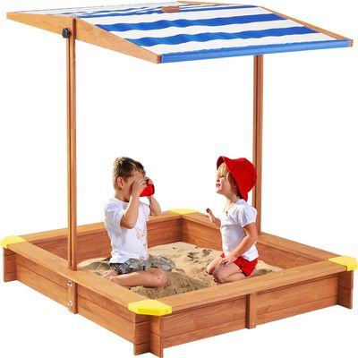 CIATRE 46" Large Wooden Sandbox with Adjustable Canopy | Outdoor Cedar Sandpit for Kids | UV-Resistant Cover & Drainage Design | Backyard Play Station