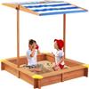 CIATRE 46" Large Wooden Sandbox with Adjustable Canopy | Outdoor Cedar Sandpit for Kids | UV-Resistant Cover & Drainage Design | Backyard Play Station view 1