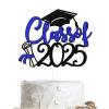 1PC Blue Glitter Class of 2025 Graduation Cake Topper, VARACL Graduation Decorations 2025 High School College Senior Grad Cap Diploma Cake Picks Grad Party Cake Decorations Supplies view 1