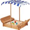 46" Wooden Sandbox with Adjustable Canopy & Foldable Benches | Outdoor Sandpit Playset for Kids | UV-Resistant Cover + Fabric Liner Included view 1