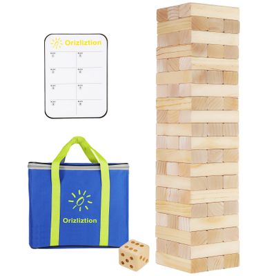 Orizliztion Tumbling Tower Game,Outdoor Games for Adults & Families, Over 3.3 FT 60 PCS Premiun Wooden Stacking Games with Carry Bag Stacking Toys for Backyard, Lawn, Party, Camping