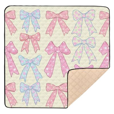Flradish Pastel Colors Bows Baby Play Mat, Waterproof & Non-Slip Playpen Mat 50" X 50" Soft Foldable Crawling Mat Playing for Infants and Toddlers
