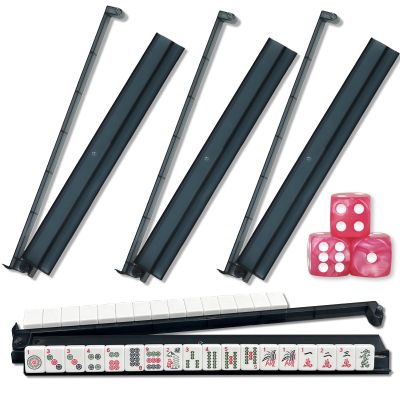 bestcool Black Mahjong Racks with Pushers Set of 4, Mahjong Tile Holders with Dice, Racks with Attached Pushers, Mahjong Accessories and Supplies for Women