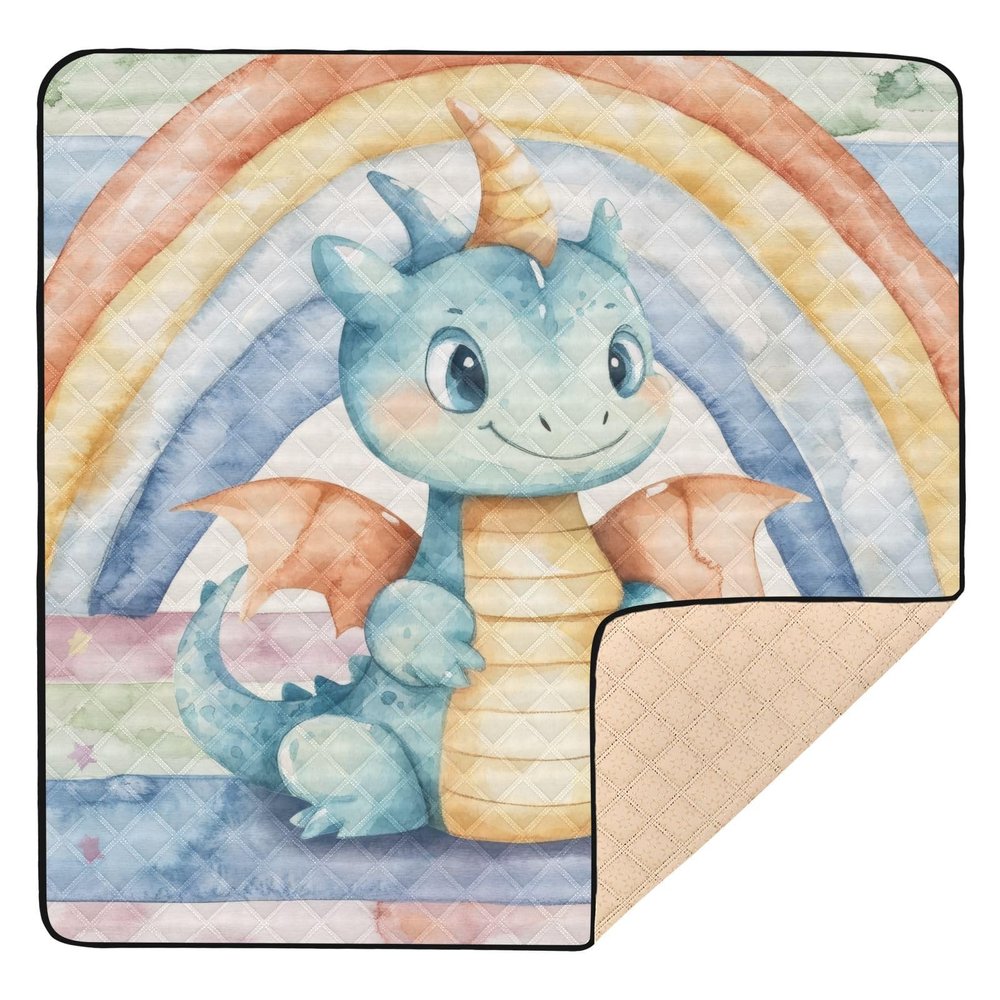 Flradish Watercolor Dragon Baby Play Mat, Waterproof & Non-Slip Playpen Mat 50" X 50" Soft Foldable Crawling Mat Playing for Infants and Toddlers