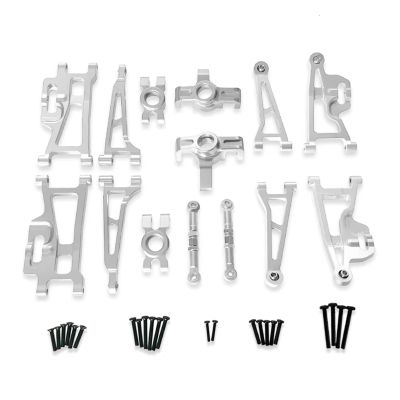 RC Car Accessories Compatible with MJX for Hyper Go 14209 14210 H14BM 1/14 RC Car Parts Front Suspension Arms Steering Block Steering Linkage Rear Hubs(Silver)
