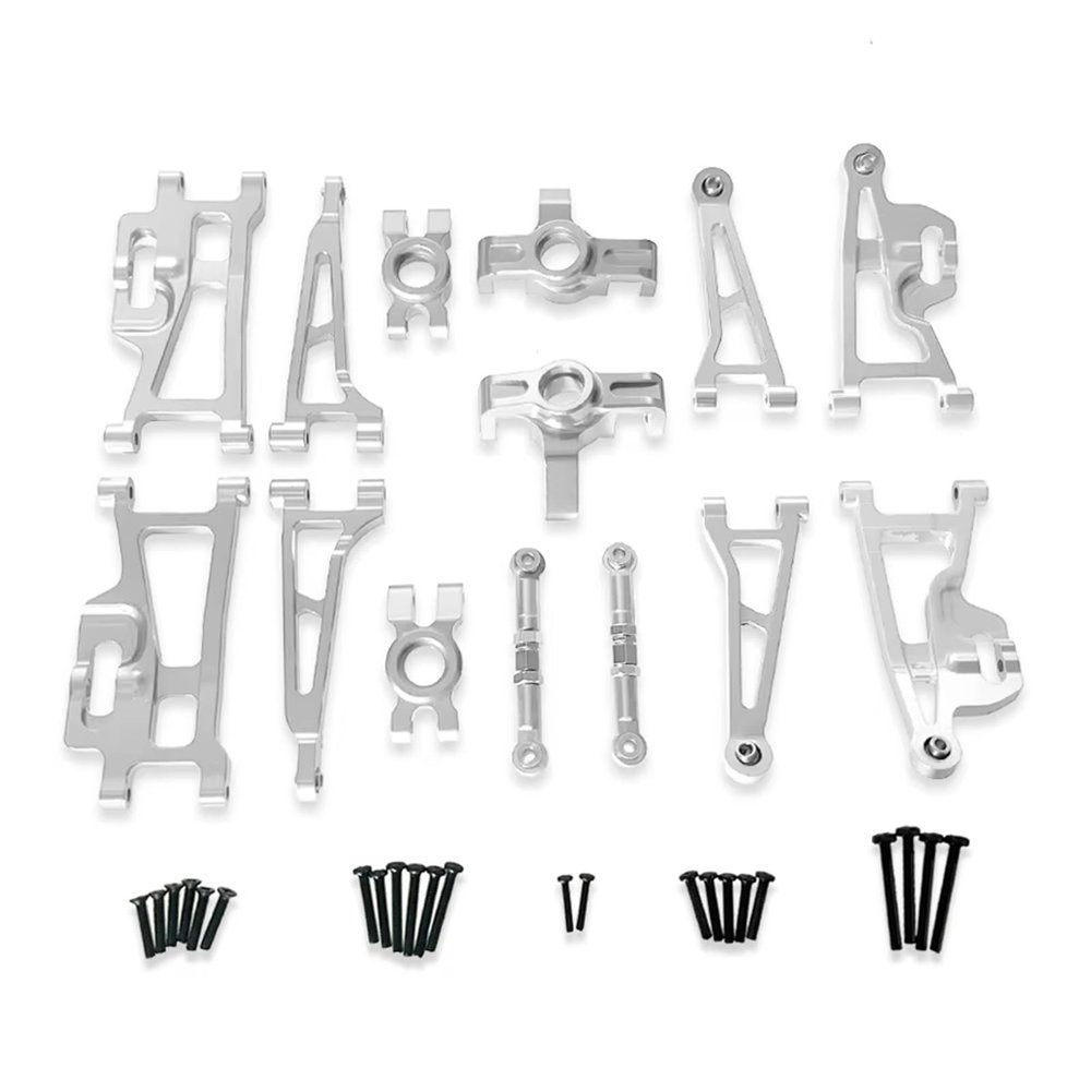 RC Car Accessories Compatible with MJX for Hyper Go 14209 14210 H14BM 1/14 RC Car Parts Front Suspension Arms Steering Block Steering Linkage Rear Hubs(Silver)