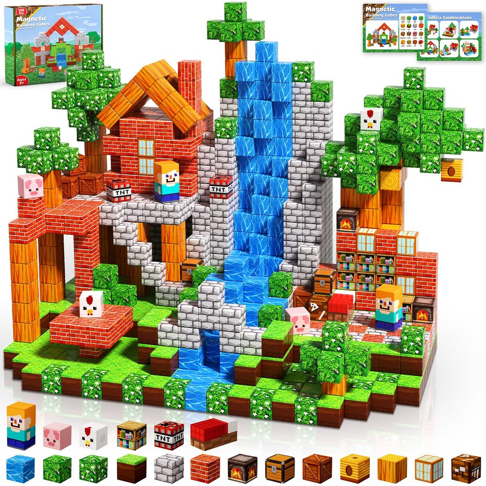 Magnetic Blocks - 100PCS Magnetic Building Blocks Cubes, Magnet Toys for Kids Age 3+, Toy Building Set for Kids, Magnets Stacking Construction Toys Birthday Gifts for Boys Girls Age 4-8, 8-12