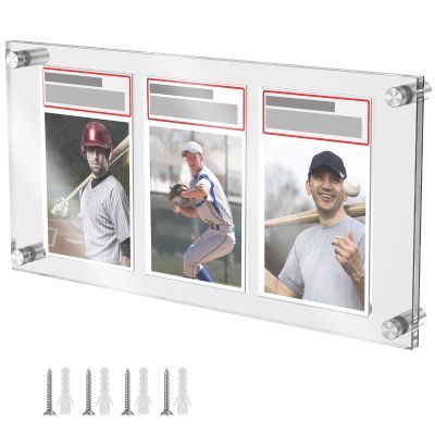 16" Acrylic 3-Card Display Frame Wall Mounted, For Trading Cards, PSA Graded Cards, Sports Cards, Baseball Cards, Mini Pictures, Photos, and Stickers (within 5.4"x3.3")  Ideal for Home, Office, Gifts