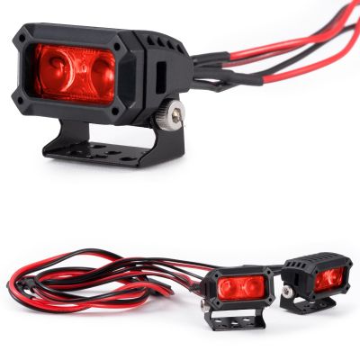 BRKRC 2pcs 18MM Square Led Light Headlight Spotlight for TRX-4 TRX6 Axial SCX10 90046 D90 CC01 Wraith Redcat Gen8 1/10 RC Car Upgrade Parts (Red)