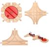 RoundFunny 3 Pcs Wooden Train Track Expansion Set Wooden Train Accessories 8 Way Wood Track Turntable, Forked Rails and Wood T Train Track Compatible with Most Railroad for Table Tabletop Activities view 1