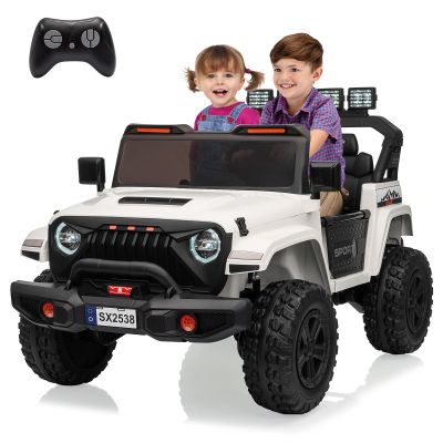 GarveeLife 24V Kids Ride on Car, 2 Seaters Riding Electric Truck with Remote Control,Adjustable Legroom for Toddlers Grows,4 Motors 3 Speeds,EVA Tires,Lights, Music,Power Display,Storage Space,White